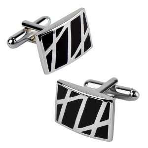  Cufflink , Black/Silver Rectangle 