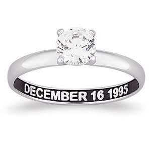 SCULPTED STERLING Platinum Plated Cubic Zirconia CZ Solitaire Engraved 