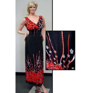  Long V Neck Rayon Dress 