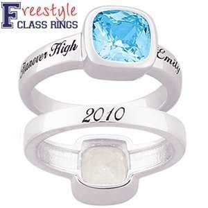    Ladies Sterling Silver Cushion cut Stone Class Ring Jewelry