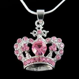 Pink Crown Crystal Pendant Jewelry Necklace Fashion KC93I  