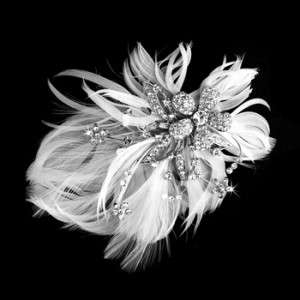 Silver & White Feather Bridal Hair Fascinator Clip  