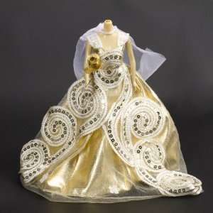  Gold Bridal Wedding Gown Dress w/ Veil Flower For Barbie 