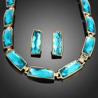   fashion BIB necklace earrings stud Set gold plated swarovski crysta