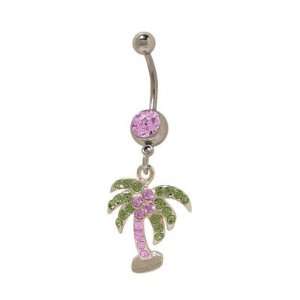  Dangler Palm Tree Belly Ring with Cz Jewels Jewelry