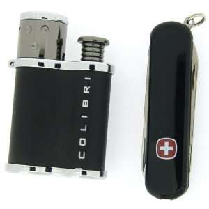   Black Retro II Lighter and Swiss Army Knife Combo