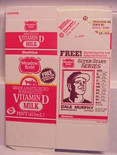 1986 Meadow Gold Milk Carton Dale Murphy Braves Card  