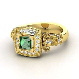  Dauphine Ring, Princess Emerald 18K Yellow Gold Ring with 