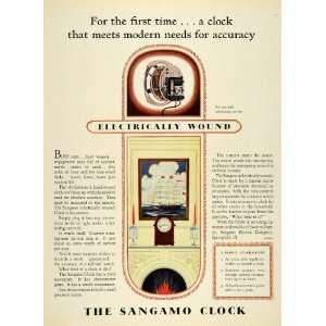  1927 Ad Electrically Wound Sangamo Clock Home Decor 