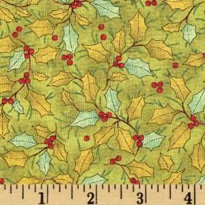 44 Wide Let Us Adore Him Holly Green Fabric By The Yard 
