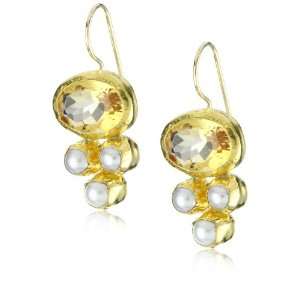 Nava Zahavi Sparkle Citrine, Pearl and High Karat Gold Earrings