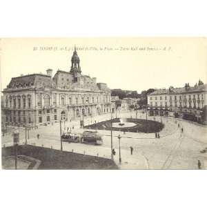  1920s Vintage Postcard Hotel de Ville and Square   Tours 