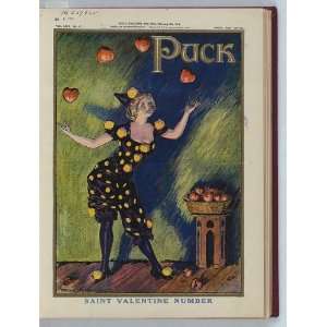 Saint Valentine Number,Puck,1911,young woman juggling hearts 
