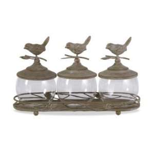 com IMAX Metal Tray With Glass Canisters Adorned W/ Birds Decorative 