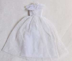 Barbie Doll Clothes Gown White Wedding Evening Dress Lace Flower 