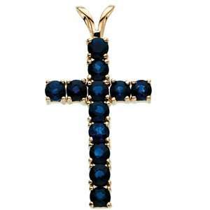  14k Yellow Gold Cross Pendant With Sapphire 24x15mm 