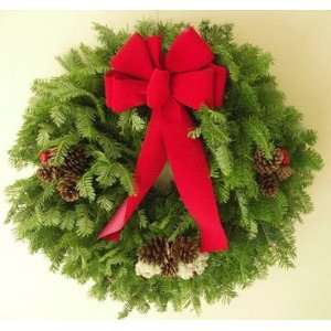  Cones & Holly Berries Balsam Fir Fresh Wreath   24 Inch 