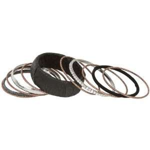 Exotic Black Mock Croc Bangle Bracelets Stack with Silver Tone, Copper 