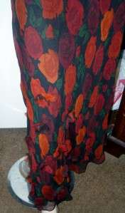 MUSE Lined 100% Silk Black/Red Long Skirt Sz 14  