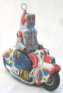 Vintage Tin Friction Police Motorcycle with Robot Rider  