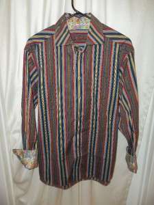 ROBERT GRAHAM L Multicolor Striped L/S Shirt w/ Wild Flower Cuffs Sz 