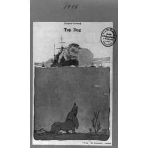  Top dog,political cartoon,1916,giant bulldog,hat,Britannia 