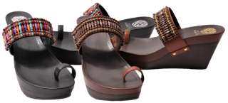 Vince Camuto Womens Shoes Black or Navajo Brown Beaded Lana Wedge Heel 