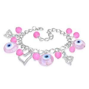 Fashion Pink Pearl Evil Eye Beads Ball Love Heart Butterfly Womens 