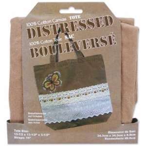  Distressed 100% Canvas Tote 13.5x13.5x3.5 brown Arts 