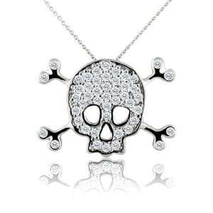   Diamond 14K White Gold Skull and Bones Pendant P&P Luxury Jewelry