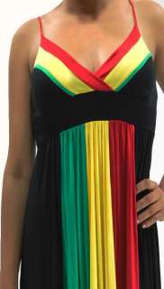   Rasta Empress Reggae Vertical RGY Stripes Spaghetti Strap Maxi Dress