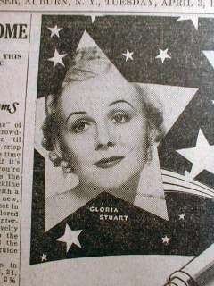 1934 newspaper w photo Young GLORIA STUART who played OLD ROSE in 