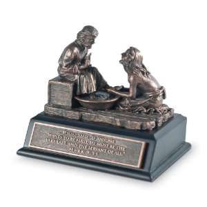 Bronze Resin Humble Servant Sculpture With Black Wood Base And Bible 