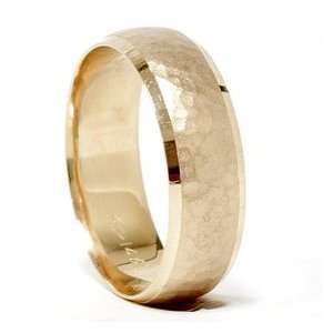 Beveled Hammered Comofrt Fit Solid 14K Yellow Gold Wedding Ring Band 7 
