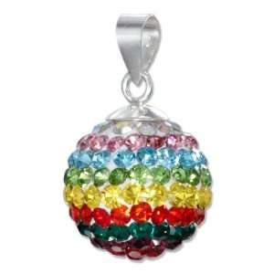  Sterling Silver Rainbow Colored Pave Crystal Ball Pendant 