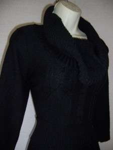 MAX AND CLEO BCBG Black 3/4 Sleeve Cowl Draped Neck Sweater Dress XL 