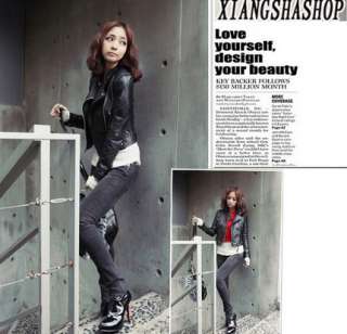 Korea Women Vogue slim ZGX108 PU leather Jacket Coat outwear Zip front 