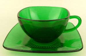 Vtg Anchor Hocking Charm Forest Green Glass Cup Saucer  