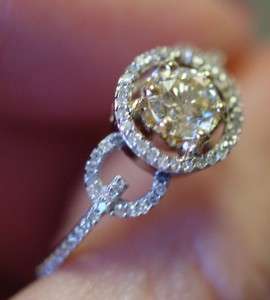 79 ct Round CANARY YELLOW & WHITE Halo Diamond Engagement Ring 14K WG 