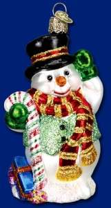   SNOWMAN OLD WORLD CHRISTMAS GLASS ORNAMENT W/ SCARF AND TOP HAT 24068