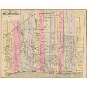  Wanamaker 1895 Antique Map of Detroit