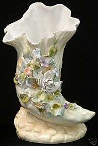   Dresden Style Porcelain Flowers Floral Horn Of Plenty Vase Figure