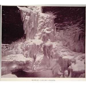  1893 Print Watkins Cascade Frozen Winter Waterfall 