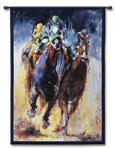 HORSE RACING HOME STRETCH ART TAPESTRY WALL HANGING  