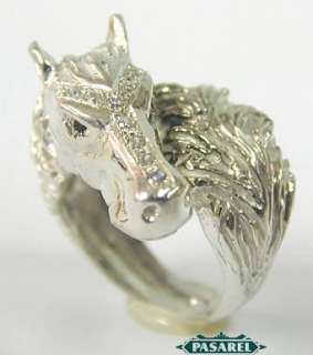 Sterling Silver Sapphire And CZ Horse Ring Size 5.5  