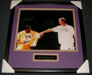 MAGIC JOHNSON LARRY BIRD DUAL AUTOGRAPHED SIGNED 16X20 FRAMED LAKERS 