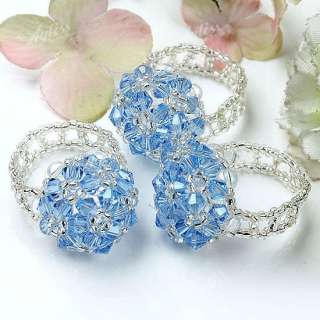 Clear Blue Crystal Glass Faceted Cube Beads Finger Ring  