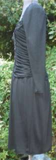 80s Cachet Bari Protas Ruched Bodice Black Dress 7/8  