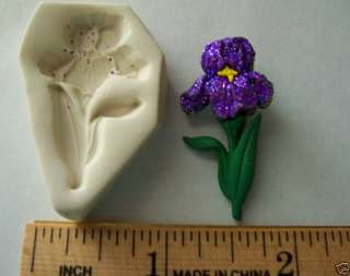 Iris Flower w Leaves   Polymer Clay Push Mold Handmade  