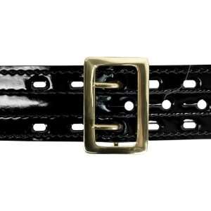   Belt With Hook Fastener Lining, High Gloss Black, Brass Buckle, Size